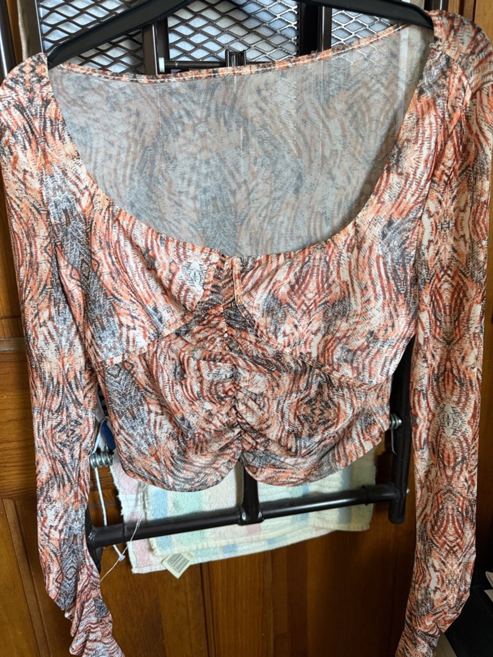 Fashion Nova Mauve Multi-Print Long Sleeve Crop Top